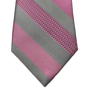 Real Men Wear Pink Men’s Neck Tie Pink Gray Striped 100 100% SILK Art Preppy